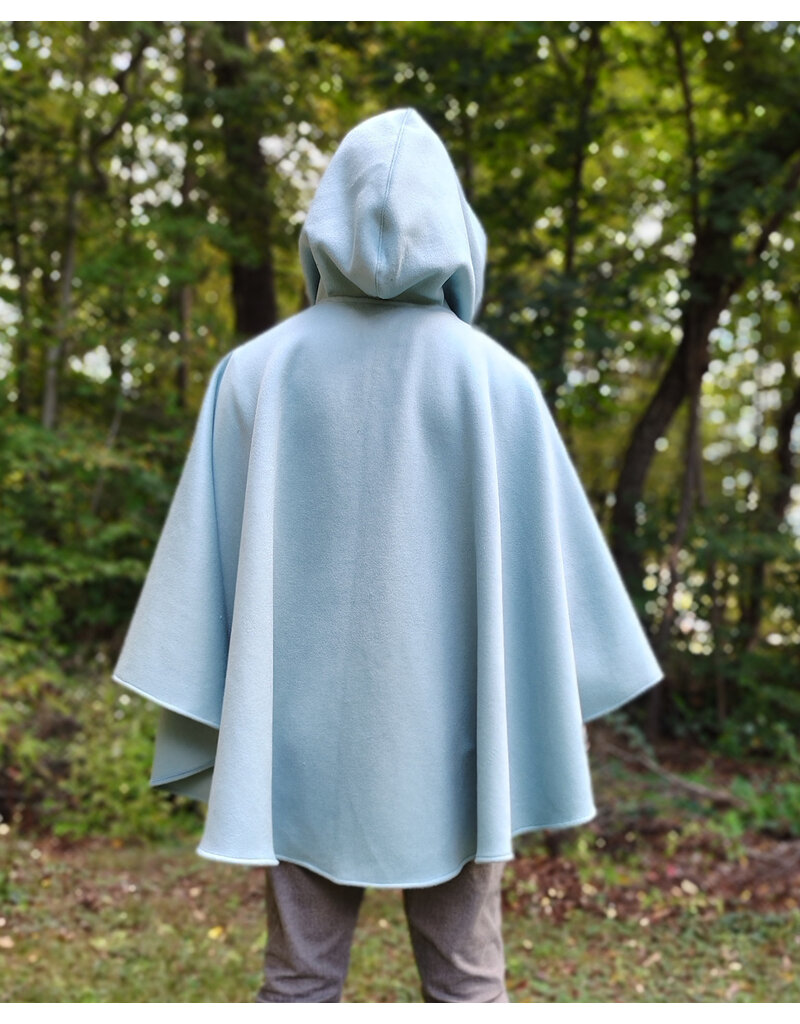 Cloakmakers.com 5847-Short Light Blue Wool Blend Cloak w/ Gothic Rose Clasp