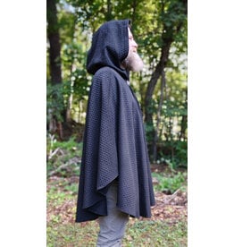 Cloakmakers.com 5848-Black Wool Blend Cloak w/ Incised Novelty Weave & Silver Toned Clasp