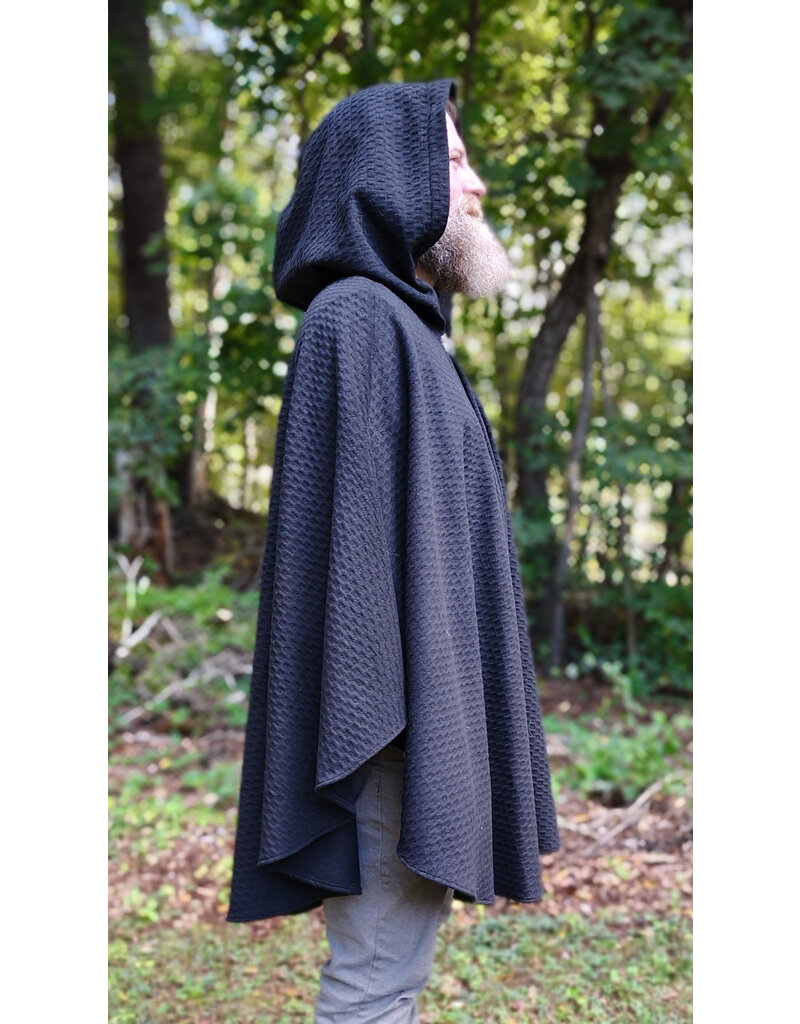 Cloakmakers.com 5848-Black Wool Blend Cloak w/ Incised Novelty Weave & Silver Toned Clasp
