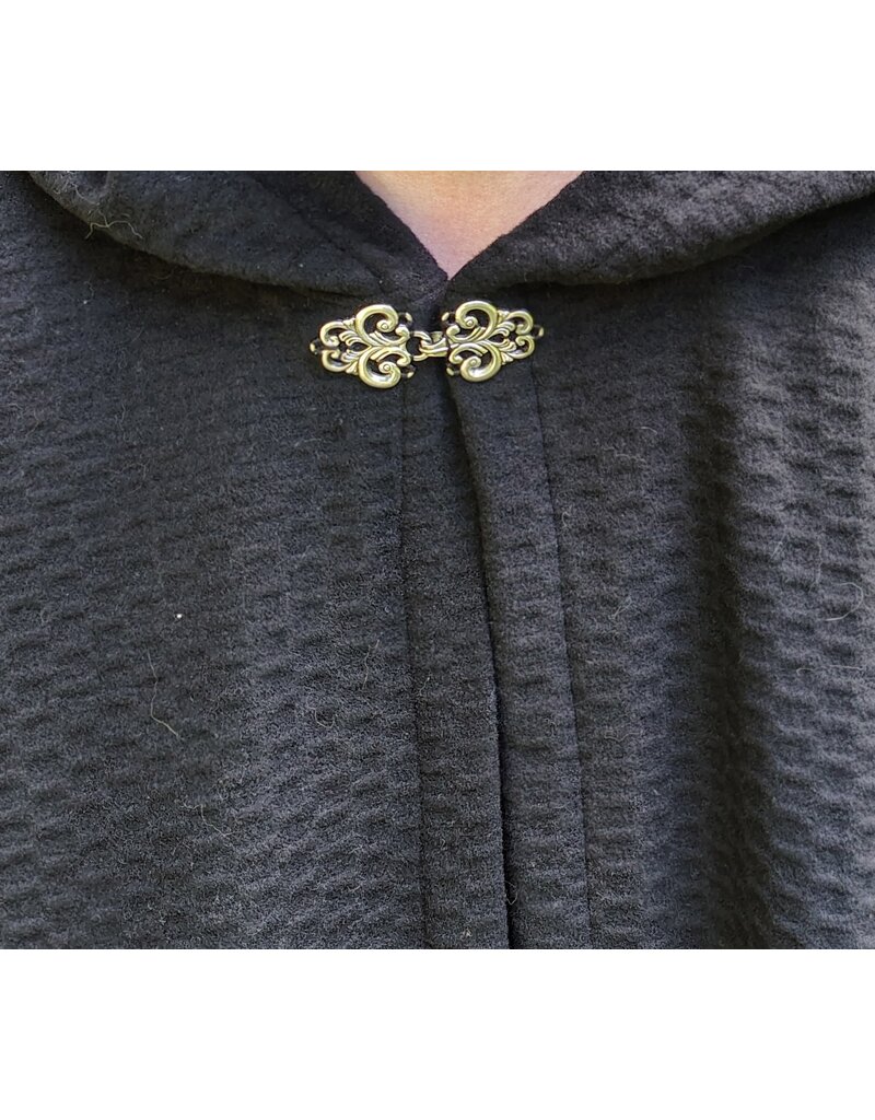 Cloakmakers.com 5848-Black Wool Blend Cloak w/ Incised Novelty Weave & Silver Toned Clasp