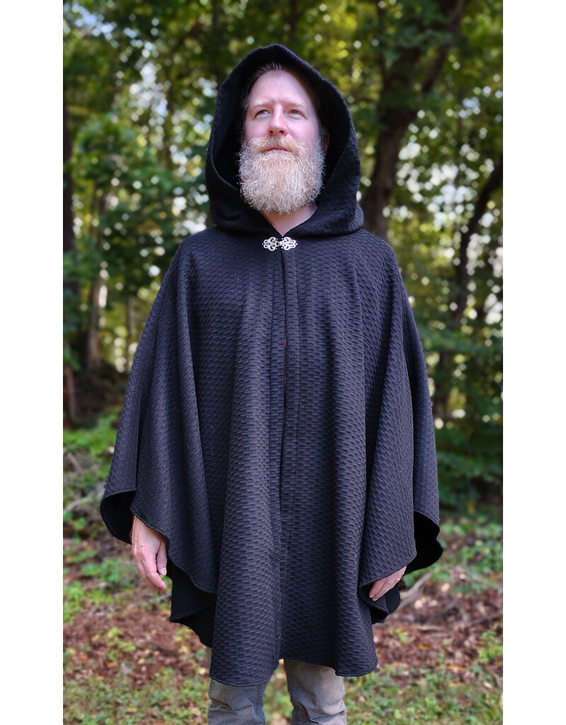 Cloakmakers.com 5848-Black Wool Blend Cloak w/ Incised Novelty Weave & Silver Toned Clasp