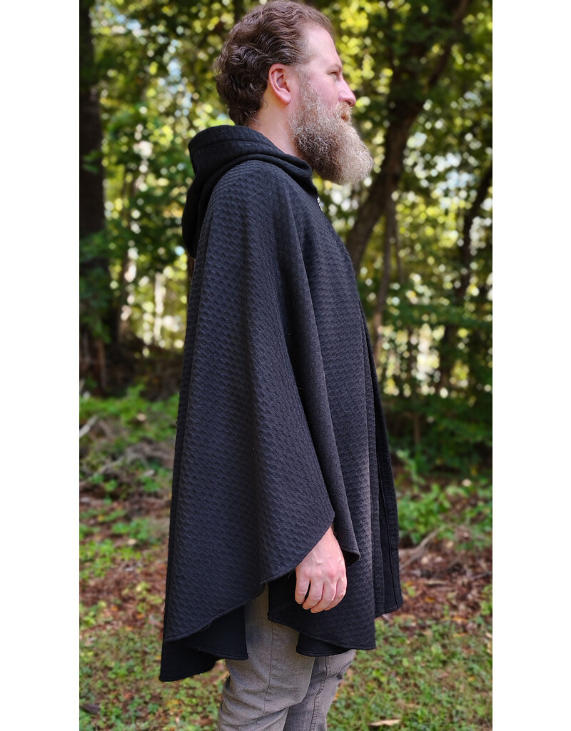 Cloakmakers.com 5848-Black Wool Blend Cloak w/ Incised Novelty Weave & Silver Toned Clasp