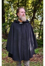 Cloakmakers.com 5848-Black Wool Blend Cloak w/ Incised Novelty Weave & Silver Toned Clasp