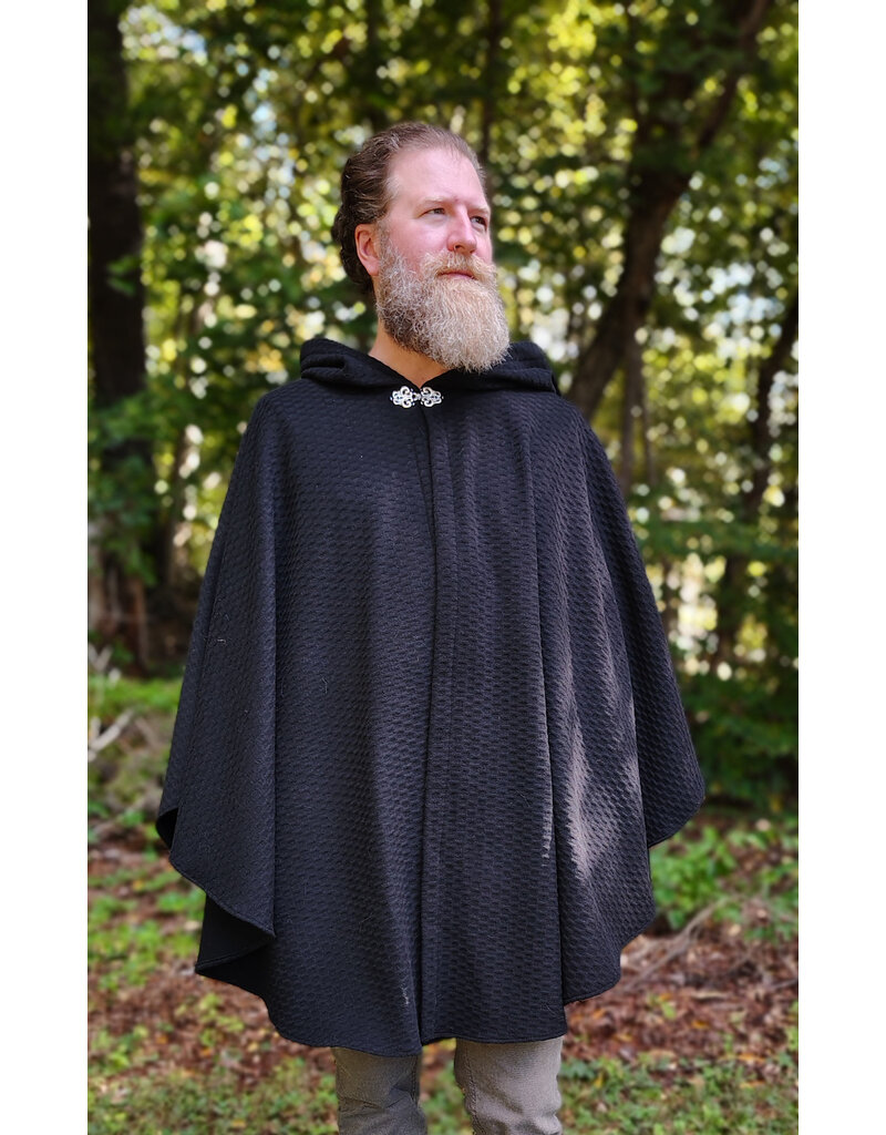 Cloakmakers.com 5848-Black Wool Blend Cloak w/ Incised Novelty Weave & Silver Toned Clasp
