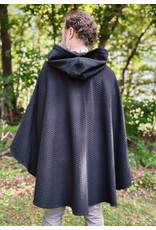 Cloakmakers.com 5848-Black Wool Blend Cloak w/ Incised Novelty Weave & Silver Toned Clasp