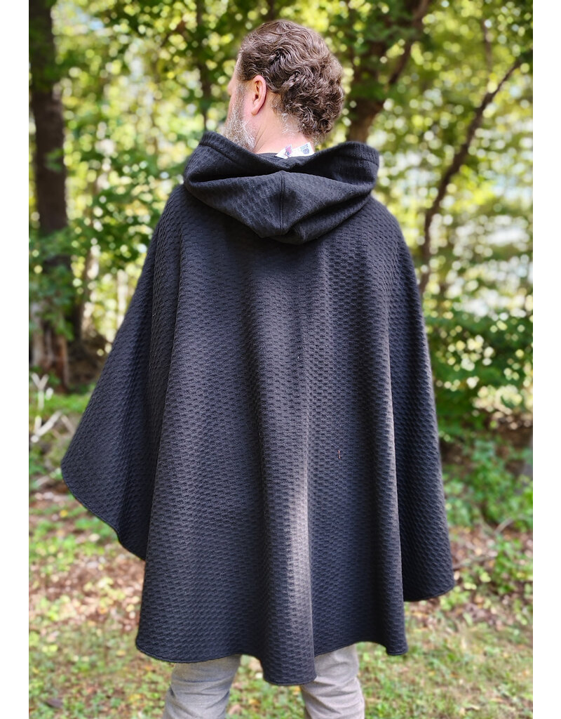 Cloakmakers.com 5848-Black Wool Blend Cloak w/ Incised Novelty Weave & Silver Toned Clasp