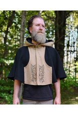 Cloakmakers.com 5849-Washable Black & Tan Wool Cloak w/ Green Ivy Embroidery & Black Hood Lining