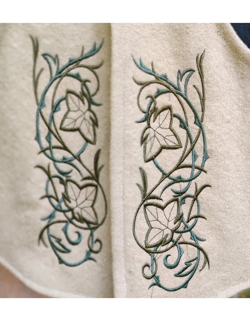 Cloakmakers.com 5849-Washable Black & Tan Wool Cloak w/ Green Ivy Embroidery & Black Hood Lining