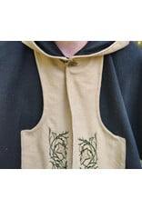 Cloakmakers.com 5849-Washable Black & Tan Wool Cloak w/ Green Ivy Embroidery & Black Hood Lining