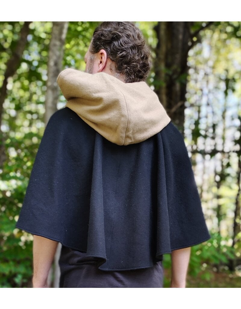 Cloakmakers.com 5849-Washable Black & Tan Wool Cloak w/ Green Ivy Embroidery & Black Hood Lining