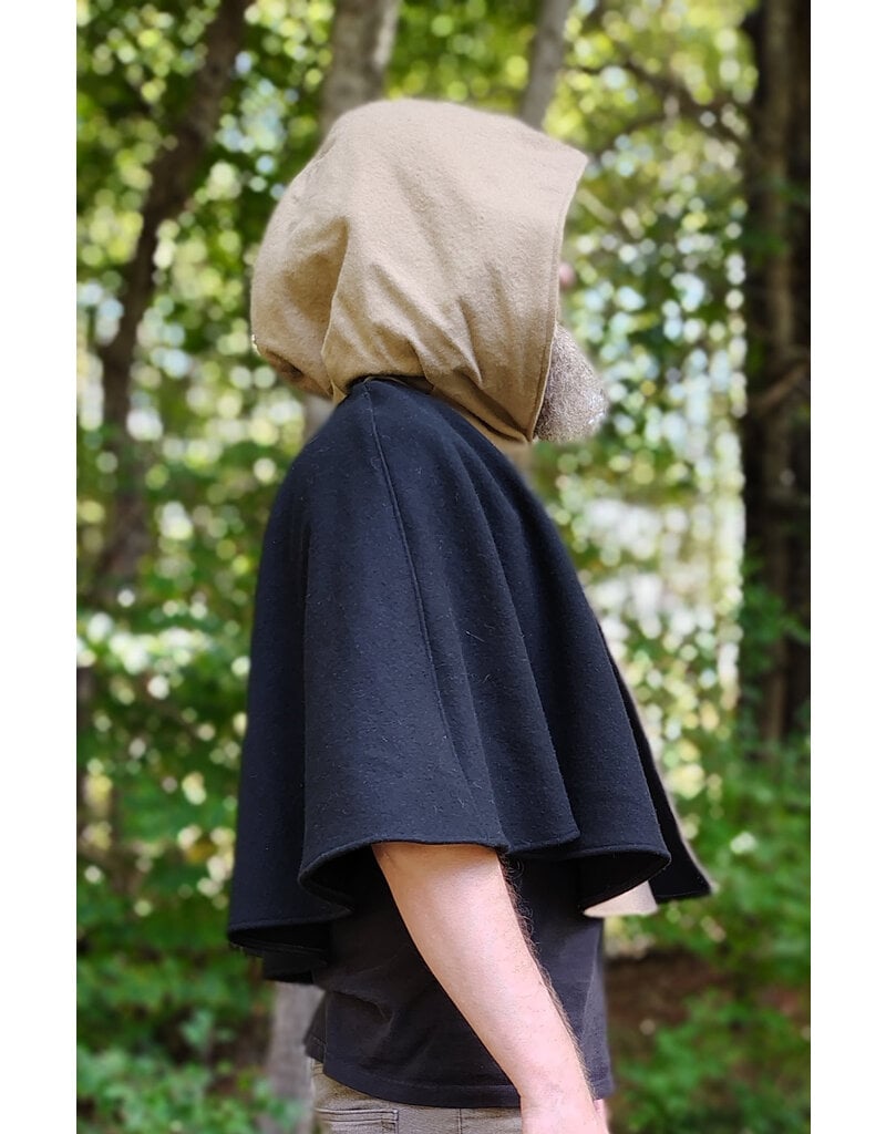 Cloakmakers.com 5849-Washable Black & Tan Wool Cloak w/ Green Ivy Embroidery & Black Hood Lining