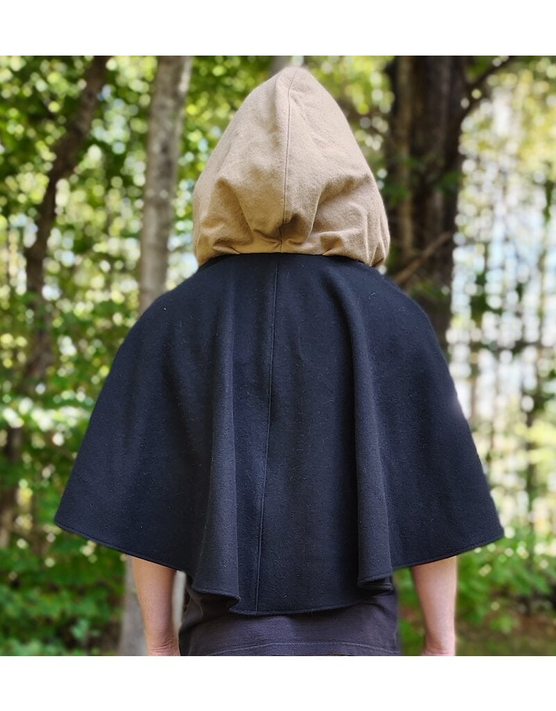 Cloakmakers.com 5849-Washable Black & Tan Wool Cloak w/ Green Ivy Embroidery & Black Hood Lining