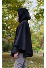 Cloakmakers.com 5851-Short Black Wool Blend Cloak w/ Square Incised Novelty Weave & Silver Toned Clasp