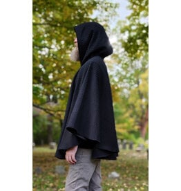 Cloakmakers.com 5851-Short Black Wool Blend Cloak w/ Square Incised Novelty Weave & Silver Toned Clasp