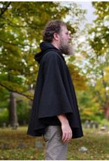 Cloakmakers.com 5851-Short Black Wool Blend Cloak w/ Square Incised Novelty Weave & Silver Toned Clasp