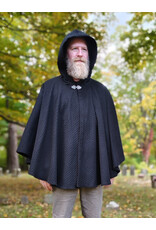 Cloakmakers.com 5851-Short Black Wool Blend Cloak w/ Square Incised Novelty Weave & Silver Toned Clasp