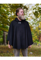 Cloakmakers.com 5851-Short Black Wool Blend Cloak w/ Square Incised Novelty Weave & Silver Toned Clasp