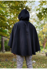 Cloakmakers.com 5851-Short Black Wool Blend Cloak w/ Square Incised Novelty Weave & Silver Toned Clasp