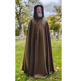 Cloakmakers.com 5853-Long Brown Ranger Cloak w/ Black Velvet Hood Lining & Bronze Toned Clasp
