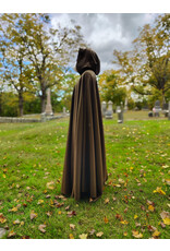 Cloakmakers.com 5853-Long Brown Ranger Cloak w/ Black Velvet Hood Lining & Bronze Toned Clasp