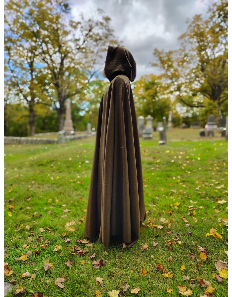 Cloakmakers.com 5853-Long Brown Ranger Cloak w/ Black Velvet Hood Lining & Bronze Toned Clasp