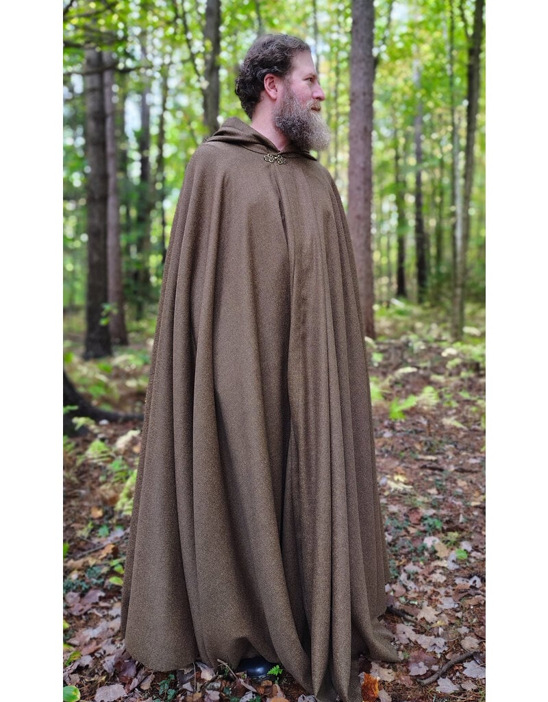 Cloakmakers.com 5853-Long Brown Ranger Cloak w/ Black Velvet Hood Lining & Bronze Toned Clasp