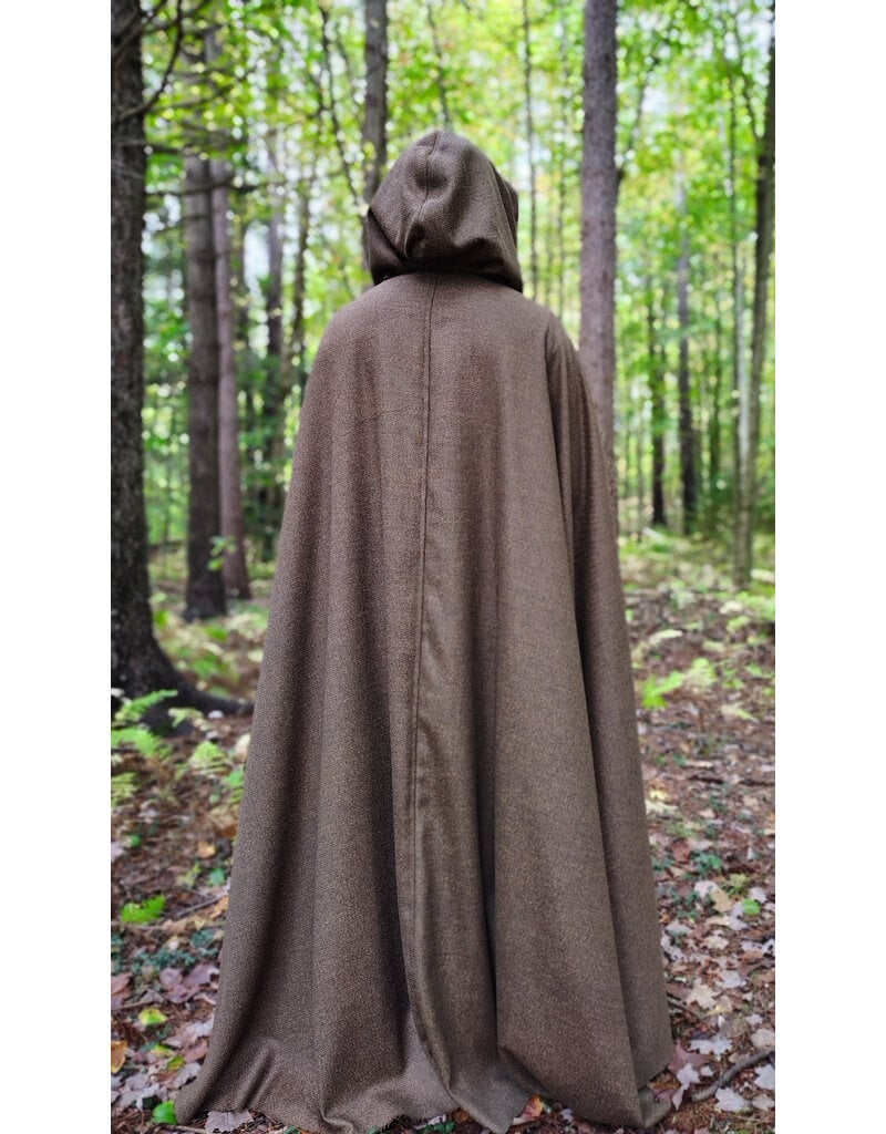 Cloakmakers.com 5853-Long Brown Ranger Cloak w/ Black Velvet Hood Lining & Bronze Toned Clasp