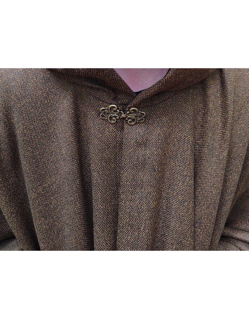 Cloakmakers.com 5853-Long Brown Ranger Cloak w/ Black Velvet Hood Lining & Bronze Toned Clasp