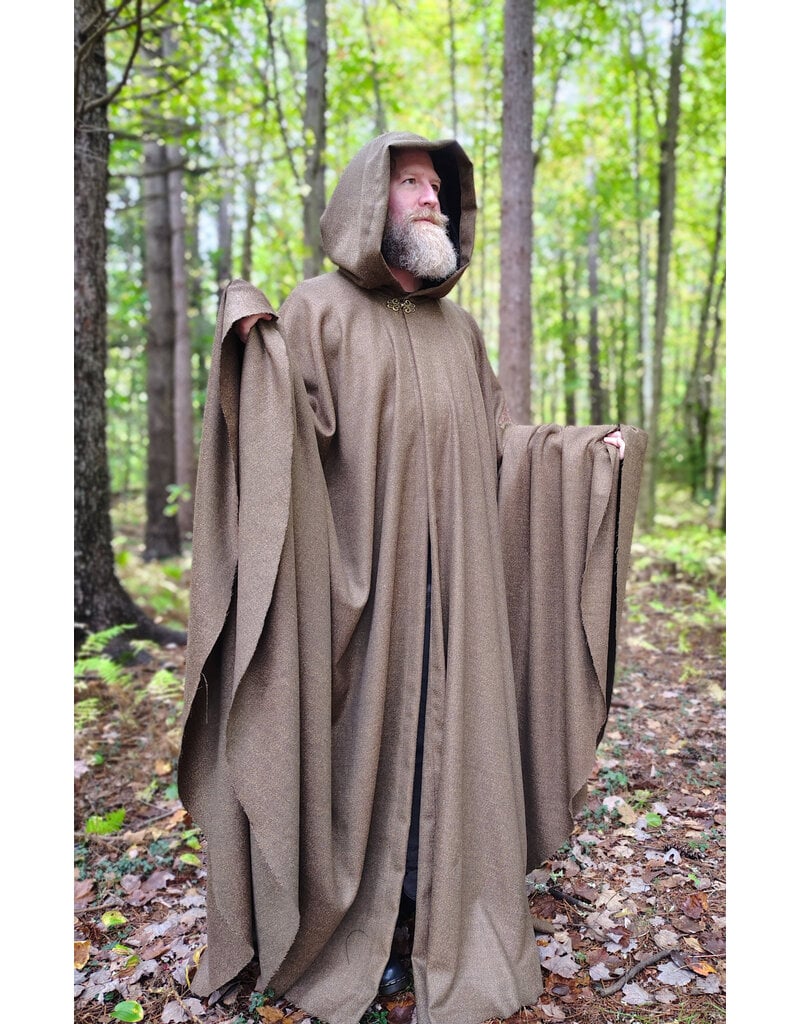 Cloakmakers.com 5853-Long Brown Ranger Cloak w/ Black Velvet Hood Lining & Bronze Toned Clasp
