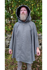 Cloakmakers.com 5854-Grey Ruana Style Cloak w/ Black Velvet Hood Lining & Grey Faux Suede Pockets