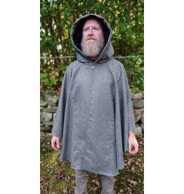 Cloakmakers.com 5854-Grey Ruana Style Cloak w/ Black Velvet Hood Lining & Grey Faux Suede Pockets