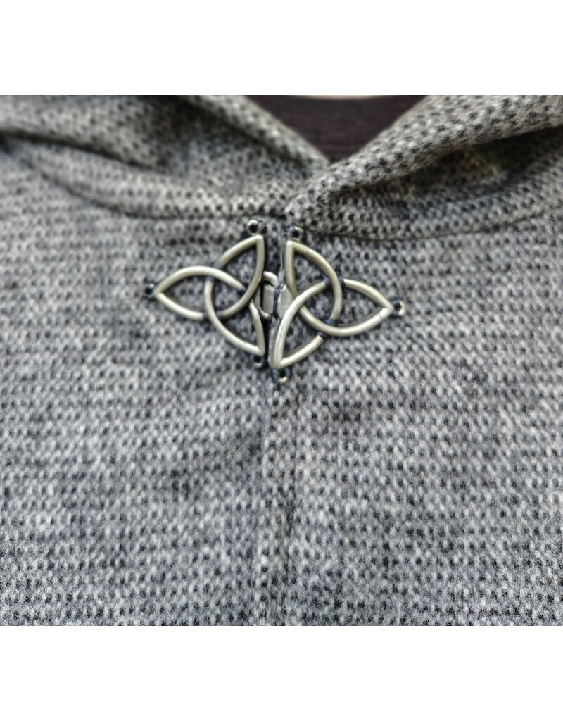 Cloakmakers.com 5854-Grey Ruana Style Cloak w/ Black Velvet Hood Lining & Grey Faux Suede Pockets