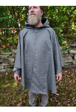 Cloakmakers.com 5854-Grey Ruana Style Cloak w/ Black Velvet Hood Lining & Grey Faux Suede Pockets