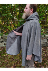 Cloakmakers.com 5854-Grey Ruana Style Cloak w/ Black Velvet Hood Lining & Grey Faux Suede Pockets