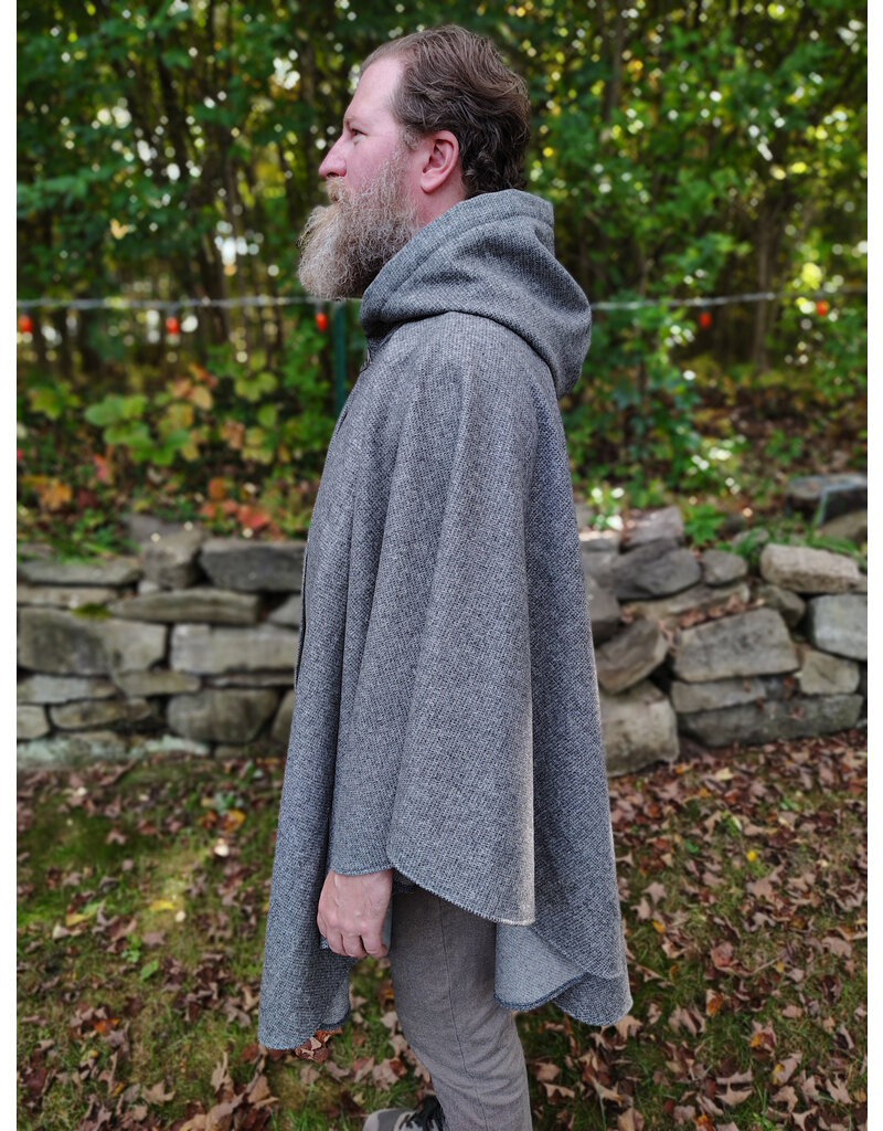 Cloakmakers.com 5854-Grey Ruana Style Cloak w/ Black Velvet Hood Lining & Grey Faux Suede Pockets