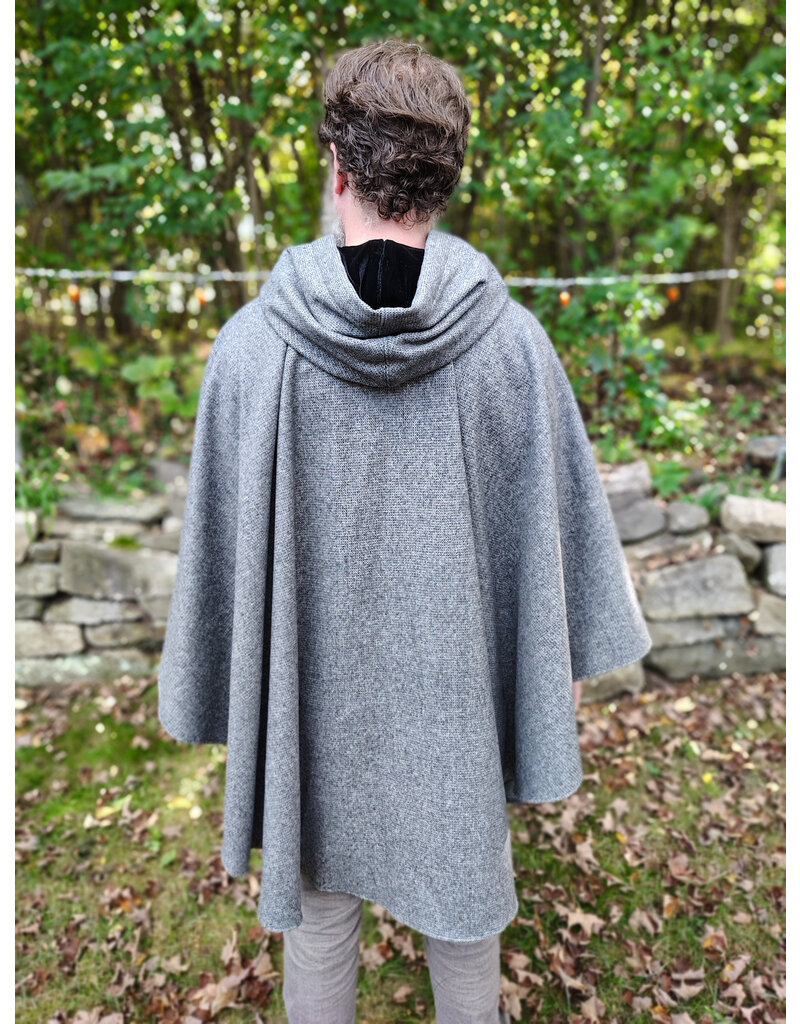 Cloakmakers.com 5854-Grey Ruana Style Cloak w/ Black Velvet Hood Lining & Grey Faux Suede Pockets
