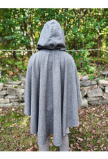 Cloakmakers.com 5854-Grey Ruana Style Cloak w/ Black Velvet Hood Lining & Grey Faux Suede Pockets