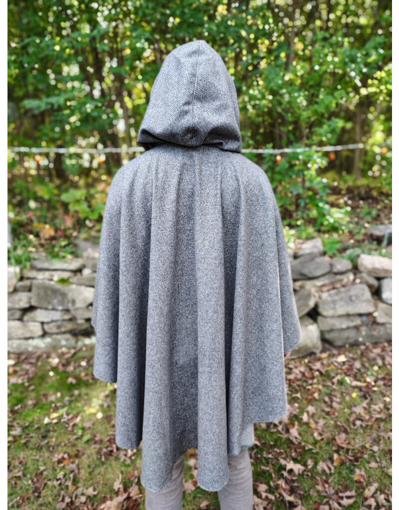Cloakmakers.com 5854-Grey Ruana Style Cloak w/ Black Velvet Hood Lining & Grey Faux Suede Pockets