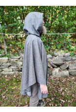 Cloakmakers.com 5854-Grey Ruana Style Cloak w/ Black Velvet Hood Lining & Grey Faux Suede Pockets