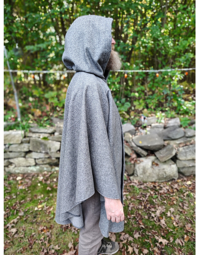 Cloakmakers.com 5854-Grey Ruana Style Cloak w/ Black Velvet Hood Lining & Grey Faux Suede Pockets