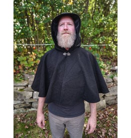 Cloakmakers.com 5855-Washable Black Wool Cloak w/ Black Velvet Hood Lining & Black Pockets