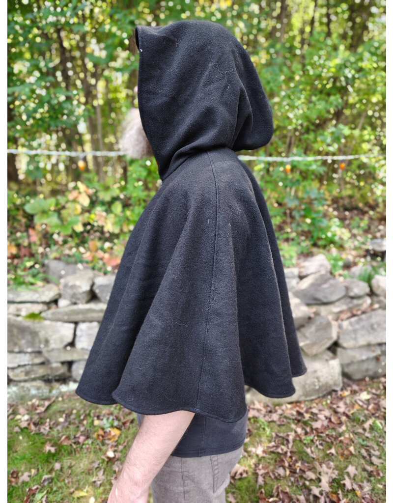 Cloakmakers.com 5855-Washable Black Wool Cloak w/ Black Velvet Hood Lining & Black Pockets