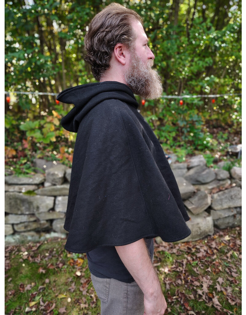 Cloakmakers.com 5855-Washable Black Wool Cloak w/ Black Velvet Hood Lining & Black Pockets
