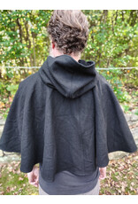 Cloakmakers.com 5855-Washable Black Wool Cloak w/ Black Velvet Hood Lining & Black Pockets
