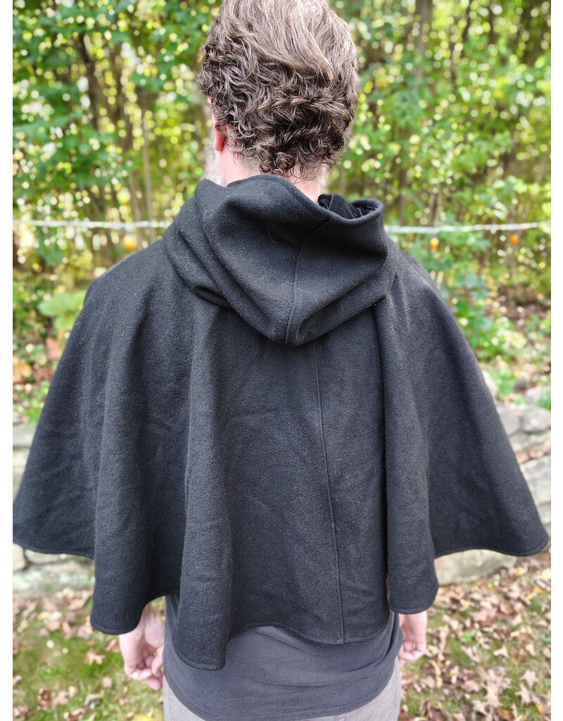 Cloakmakers.com 5855-Washable Black Wool Cloak w/ Black Velvet Hood Lining & Black Pockets