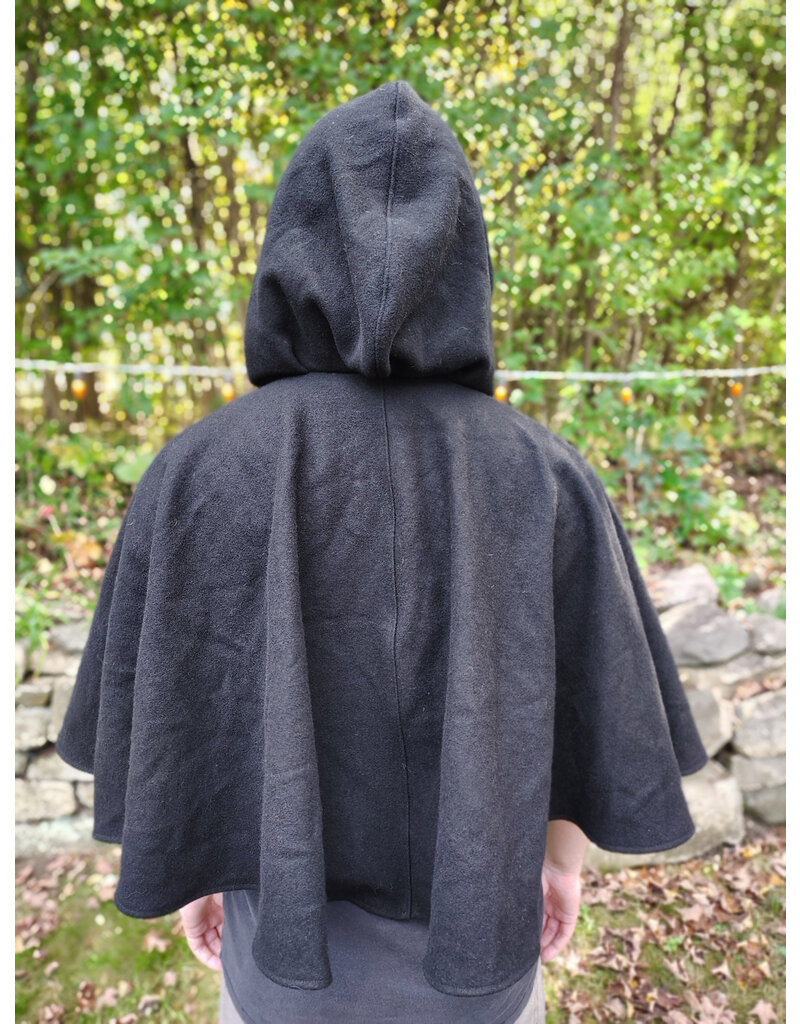 Cloakmakers.com 5855-Washable Black Wool Cloak w/ Black Velvet Hood Lining & Black Pockets
