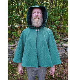 Cloakmakers.com 5856-Washable Green Wool Cloak w/ Green Moleskin Hood Lining & Green Pockets