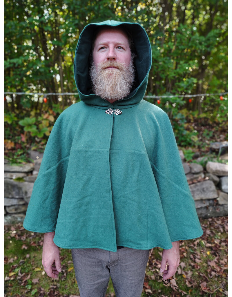 Cloakmakers.com 5856-Washable Dusty Green Wool Cloak w/ Green Moleskin Hood & Pockets