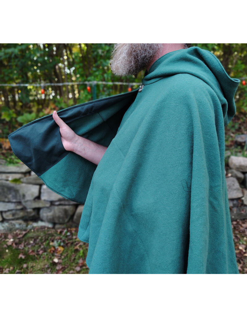 Cloakmakers.com 5856-Washable Dusty Green Wool Cloak w/ Green Moleskin Hood & Pockets