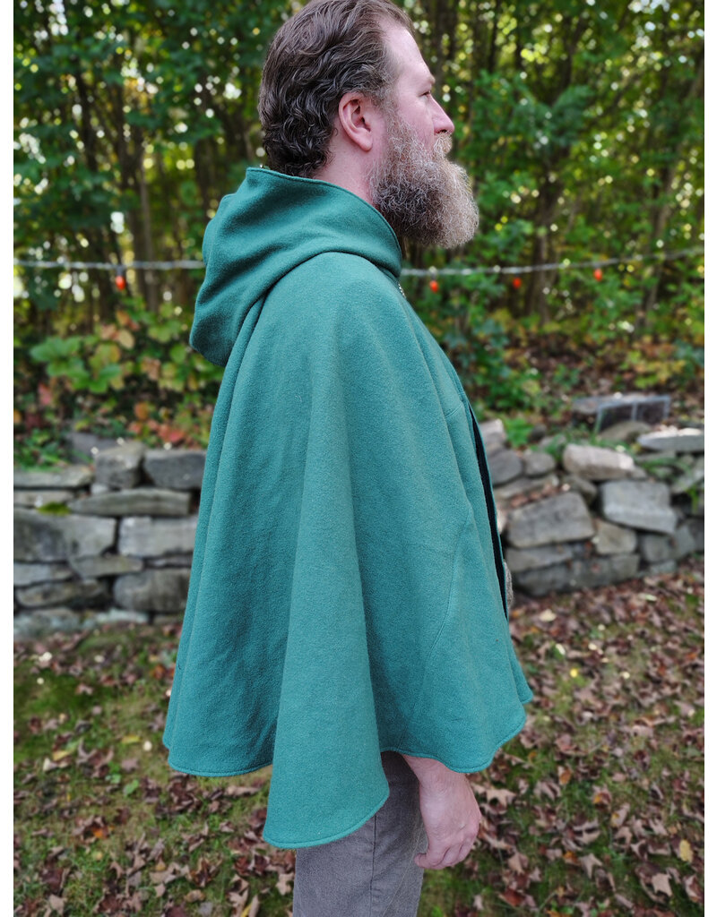 Cloakmakers.com 5856-Washable Dusty Green Wool Cloak w/ Green Moleskin Hood & Pockets